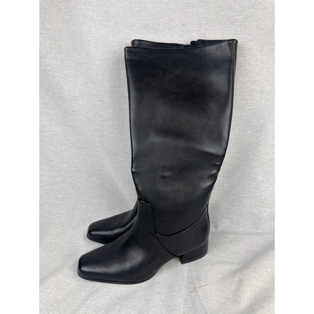 Universal Thread Black Square Toe Tall High Boots‎ Size 6 Side Zip Block Heel